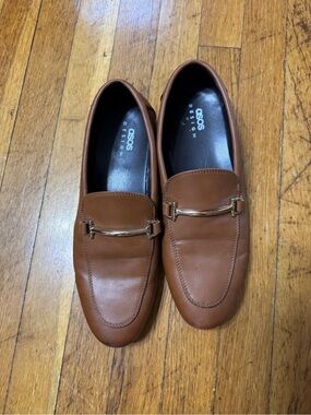 ASOS Men's Brown Dress Leather Loafers Shoes with Gold Accent